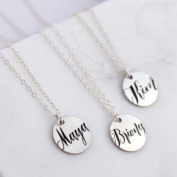 Disc Name Necklace - Sterling Silver - Dainty Name Necklace - Nameplate - Custom Name Necklace - Name Plate Necklace - Silver Name Plate -