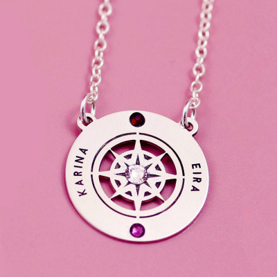 Family Necklace - Compass Necklace - Bestfriend Necklace - Custom Name Necklace - Two Sisters Necklace - Daughter Necklace -Compass Pendant