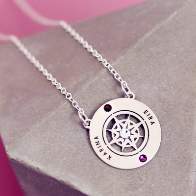 Family Necklace - Compass Necklace - Bestfriend Necklace - Custom Name Necklace - Two Sisters Necklace - Daughter Necklace -Compass Pendant