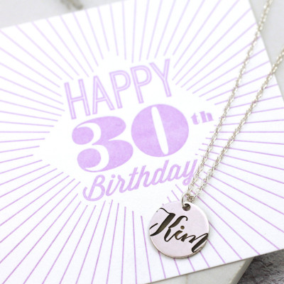 Her 30th Birthday - Sterling Silver - 30th Birthday Gift - Dainty name necklace - Dirty Thirty - 30th Birthday Her - 30th Birthday Card -