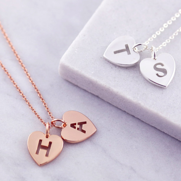 Initial Charm - Heart Necklace - Letter Necklace - Rose Gold Initial - Personalized - Mom From Daughter - Friendship - Gold Initial