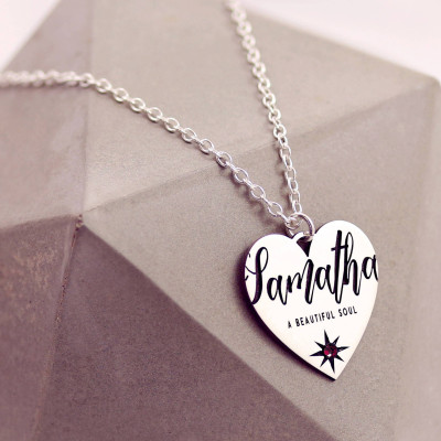 January Birthstone - Garnet Birthday Gift - Custom Name necklace - Dainty Name Necklace - Birthstone Jewellery - Name Plate Necklace -