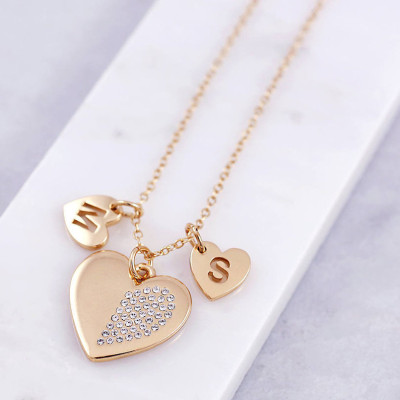 Letter necklace - Heart necklace - Gold letter necklace - Initial necklace - Letter necklaces - Romantic necklace - Heart necklaces