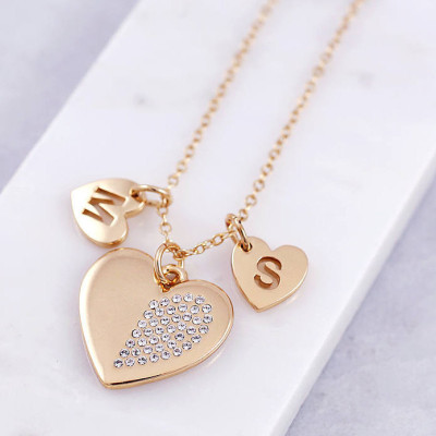 Letter necklace - Heart necklace - Gold letter necklace - Initial necklace - Letter necklaces - Romantic necklace - Heart necklaces