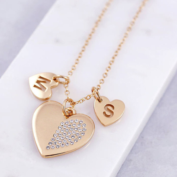 Letter necklace - Heart necklace - Gold letter necklace - Initial necklace - Letter necklaces - Romantic necklace - Heart necklaces