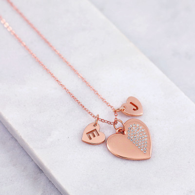 Letter necklace - Heart necklace - Initial necklace - Letter necklaces - Romantic necklace -Heart necklaces - Rose gold heart - Jewellery