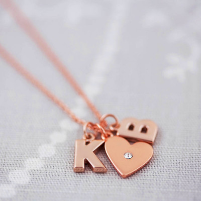 Letter necklace - Initial necklace - Letter necklaces - Romantic necklace - Heart necklace - Heart necklaces - Rose gold heart -Jewellery