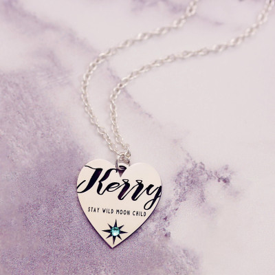 March Birthstone - Aquamarine Necklace - Custom Name necklace - Sterling Silver - Dainty Name Necklace - Name Plate Necklace -