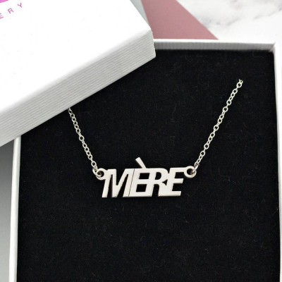 Mère - Gift For Mother - Sterling Silver - Nameplate Necklace - Silver Name Plate - Mamaroo - Mère Necklace - Name Bar Necklace