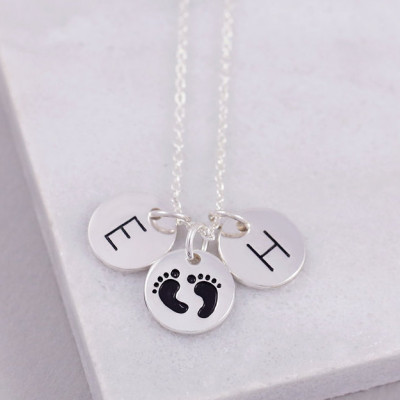 New Mum Necklace - Footprint Necklace - Two Letter Necklace - Family Necklace - New Mom Necklace - Necklace for New Mom - Dainty Necklace