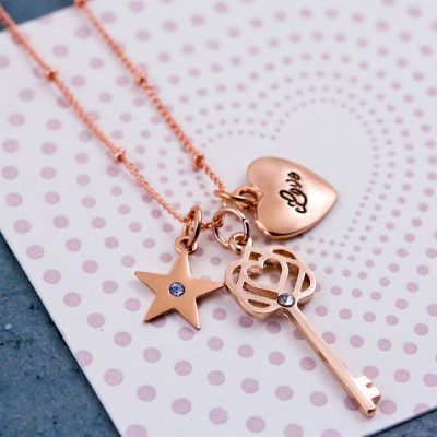Stamped Key Necklace - Birthstone Necklace - I Love You So - Birthstone Jewelry - June Birthstone - August Birthstone - September