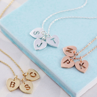 Tiny Heart Necklace - Letter Necklace - Three BFF Necklace - From Mom to Daughter - Name Initial Jewelry - Family Necklace - Soul Sisters