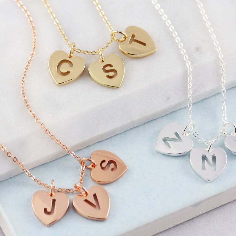 Tiny Heart Necklace Letter Necklace Three BFF Necklace From Mom to Daughter Name Initial Jewelry 518004061 3650