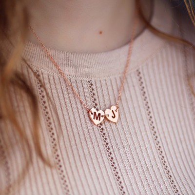 Two Letter Necklace - Name Initial Jewelry - Letter Necklace - Tiny Heart Necklace - Two Sisters Necklace - Mom From Daughter