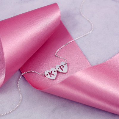 Two Letter Necklace - Name Initial Jewelry - Letter Necklace - Tiny Heart Necklace - Two Sisters Necklace - Mom From Daughter