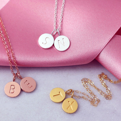 Two Letter Necklace - Tiny Letter Necklace - Dainty Thin Chain - Gift for her - Name Initial Jewelry - Disc Necklace - Letter Necklace
