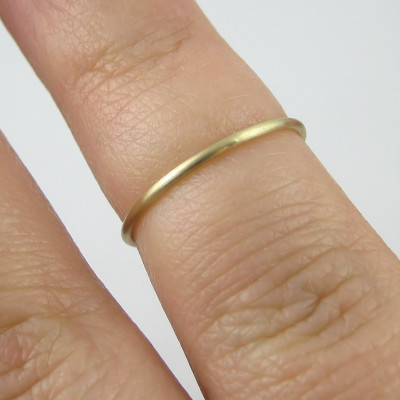 Brushed Thin Gold Ring - Thin Wedding Band - Skinny Gold Stacking Ring - Thin 9K Gold Ring - Solid Gold Dainty Ring - Satin Ring - Knuckle Ring