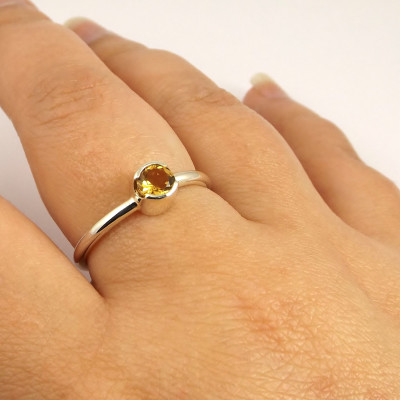 Citrine Sterling Silver Ring - 5mm Citrine - Faceted Stacking Ring - Solitaire Gemstone Ring - Minimalist Ring - Sterling Silver Jewellery