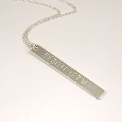 Coordinate necklace - longitude latitude necklace - sterling silver bar necklace - coordinate jewellery - hand stamped necklace