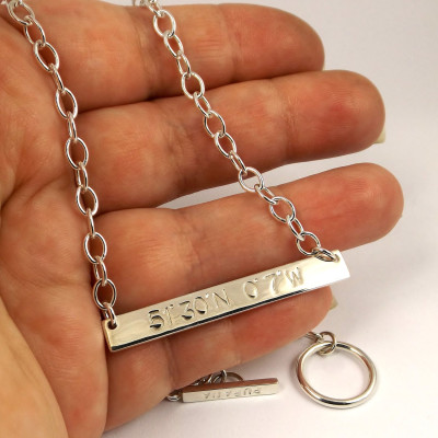 Coordinate necklace - longitude latitude necklace - sterling silver bar necklace - coordinate jewellery - hand stamped necklace