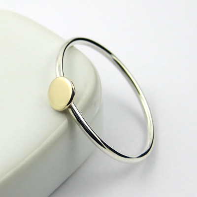 Gold Circle Ring - Gold Disc Ring - 9k Gold and Sterling Silver Ring - Dot Stacking Ring - Mixed Metals Minimalist Ring