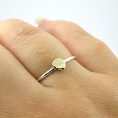 Gold Circle Ring - Gold Disc Ring - 9k Gold and Sterling Silver Ring - Dot Stacking Ring - Mixed Metals Minimalist Ring