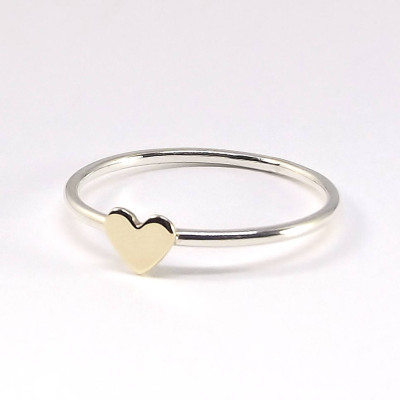Gold Heart Ring - 9k Gold and Sterling Silver Ring - Valentines Gift - Stacking Ring - Mixed Metals Minimalist Ring