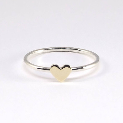 Gold Heart Ring - 9k Gold and Sterling Silver Ring - Valentines Gift - Stacking Ring - Mixed Metals Minimalist Ring