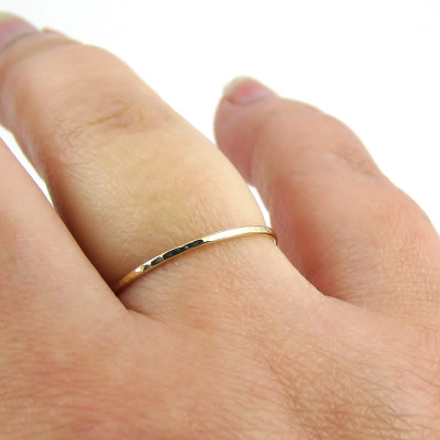 Gold Ring Set - Three Gold Stacking Rings - Thin 9K or 18K Solid Gold Dainty Ring - Hammered Ring - Knuckle Ring