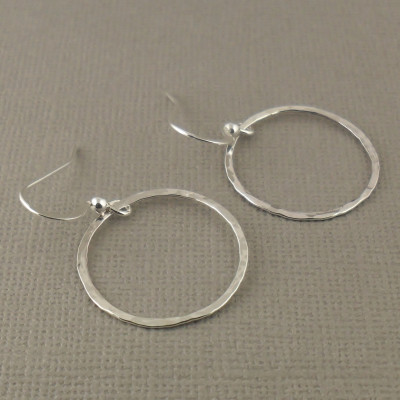 Hammered Hoop Sterling Silver Earrings - Modern Simple Drop Earrings - Handmade Sterling Silver Jewellery