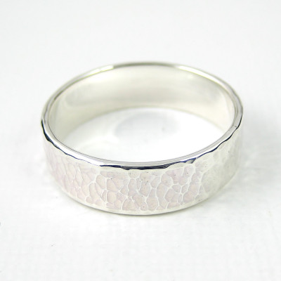 Hammered Unisex Sterling Silver Ring - Wide Simple Band - Wedding Band - Thumb Ring - Sterling Silver Jewellery 925