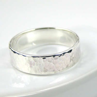 Hammered Unisex Sterling Silver Ring - Wide Simple Band - Wedding Band - Thumb Ring - Sterling Silver Jewellery 925