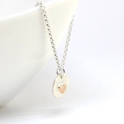 Heart Necklace - Solid Gold and Silver Necklace - Dainty Necklace - Everyday Necklace - Tiny Pendant - Valentine's Gift