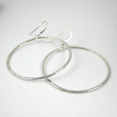 Large Hammered Hoop Earrings - Sterling Silver Earrings - Drop Earrings - Handmade Sterling Silver Jewellery 925