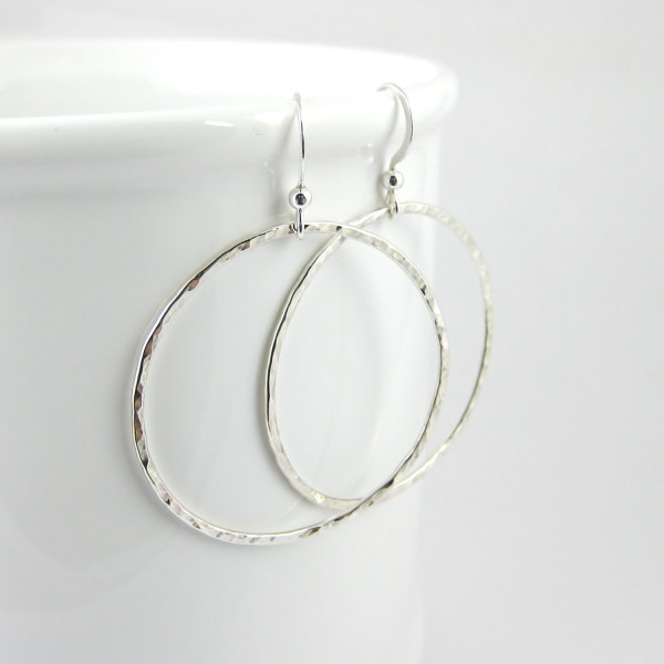 Large Hammered Hoop Earrings - Sterling Silver Earrings - Drop Earrings - Handmade Sterling Silver Jewellery 925