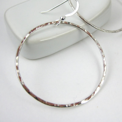 Large Hammered Hoop Earrings - Sterling Silver Earrings - Drop Earrings - Handmade Sterling Silver Jewellery 925