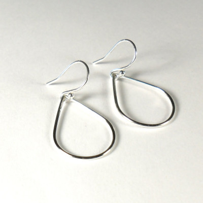 Minimalist Wire Teardrop Hoop Dangle Drop Earrings Modern Simple Handmade Sterling Silver Jewellery