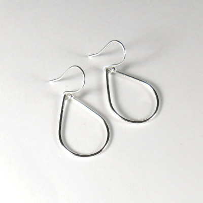 Minimalist Wire Teardrop Hoop Dangle Drop Earrings Modern Simple Handmade Sterling Silver Jewellery