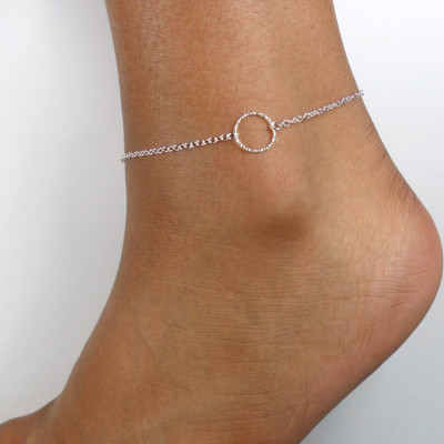 Open Circle Anklet - Sterling Silver Anklet 925 - Hoop Anklet - Modern Infinity Anklet - Minimalist Anklet with Textured Hoop - Summer Jewellery