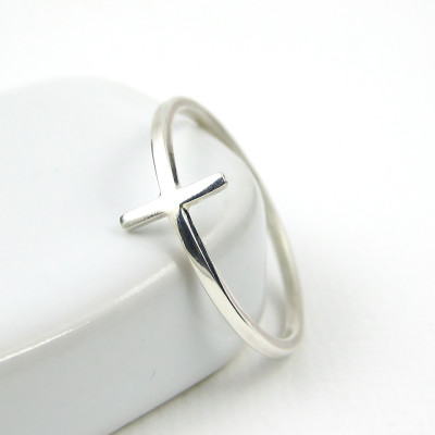 Sideways Cross Ring - Sterling Silver Ring - Silver Cross Ring - Skinny Ring - Slim Ring - Modern Ring - Sterling Silver Jewellery