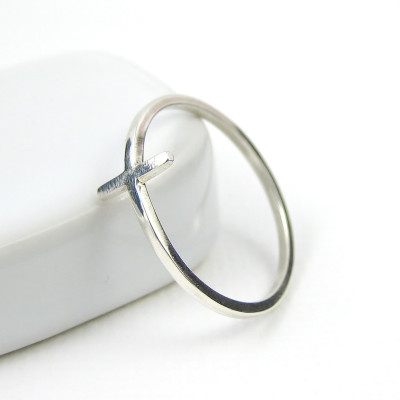 Sideways Cross Ring - Sterling Silver Ring - Silver Cross Ring - Skinny Ring - Slim Ring - Modern Ring - Sterling Silver Jewellery