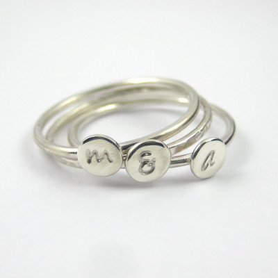 Silver Initial Ring - Stacking Ring Set - Sterling Silver Ring - Silver Letter Ring - Personalized Ring - Modern Ring - Sterling Silver Jewellery