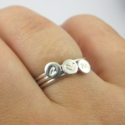 Silver Initial Ring - Stacking Ring Set - Sterling Silver Ring - Silver Letter Ring - Personalized Ring - Modern Ring - Sterling Silver Jewellery