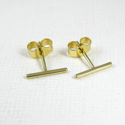 Small Gold Bar Earrings - 18K Gold Earring - 18 Karat Yellow or White - Square Bar Stud Earrings - Tiny Earrings - Minimalist Jewellery