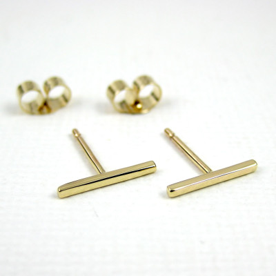Small Gold Bar Earrings - 18K Gold Earring - 18 Karat Yellow or White - Square Bar Stud Earrings - Tiny Earrings - Minimalist Jewellery