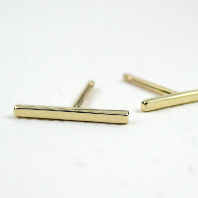 Small Gold Bar Earrings - 9K Gold Earrings - 9 Karat Yellow Gold Square Bar Stud Earrings - Tiny Earrings - Minimalist Jewellery