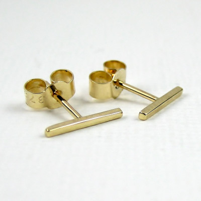 Small Gold Bar Earrings - 9K Gold Earrings - 9 Karat Yellow Gold Square Bar Stud Earrings - Tiny Earrings - Minimalist Jewellery