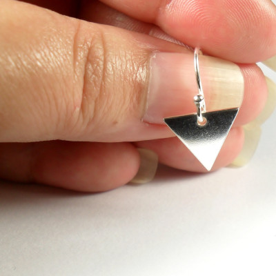 Small Minimalist Triangle Chevron Geometric Modern Dangle Drop Earrings Simple Sterling Silver Jewellery