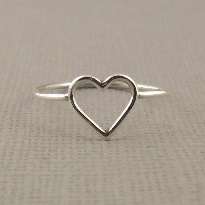 Solid Gold Heart Ring - 9 Karat Gold Ring - 18 Karat Gold Ring - Skinny Ring - Open Heart Ring - Slim Ring - Minimalist Ring
