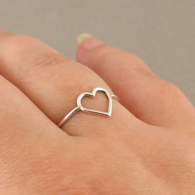 Solid Gold Heart Ring - 9 Karat Gold Ring - 18 Karat Gold Ring - Skinny Ring - Open Heart Ring - Slim Ring - Minimalist Ring